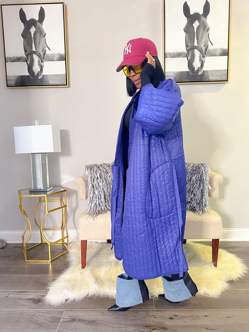 Blue Quilted Wrap Trench