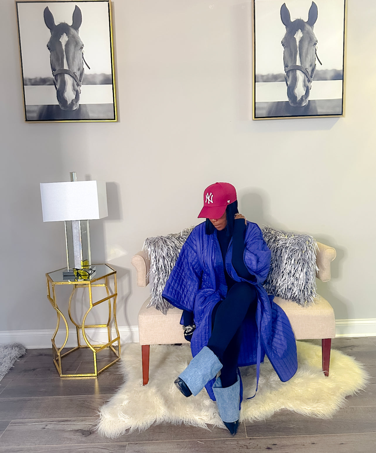 Blue Quilted Wrap Trench