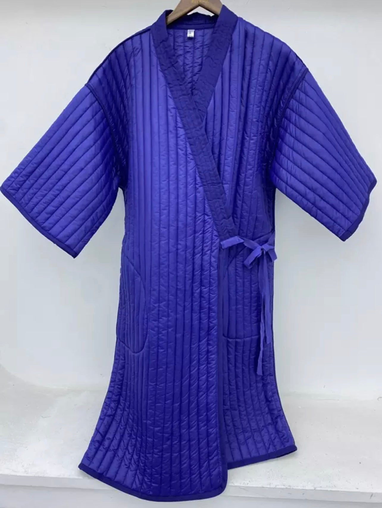 Blue Quilted Wrap Trench