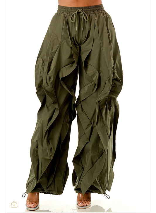 Olive Waves Drawstring Joggers