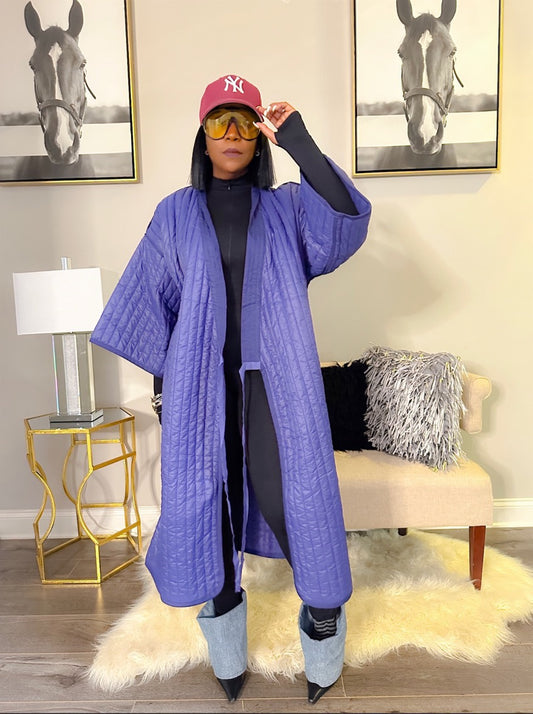 Blue Quilted Wrap Trench